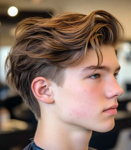 This long brush back is a playful style that leaves just enough length for thick