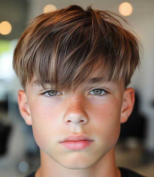 A long, straight men’s hairstyle with loose bangs combines the freshness