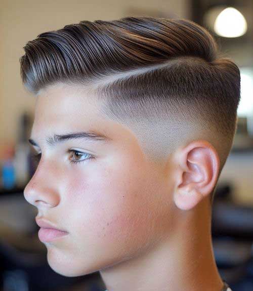 This side part fade is a dapper, spruced-up look featuring a hard part