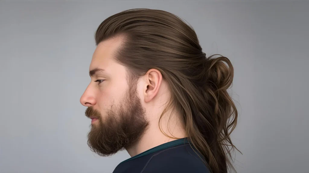 Low taper fade with Viking flow and long textured hair